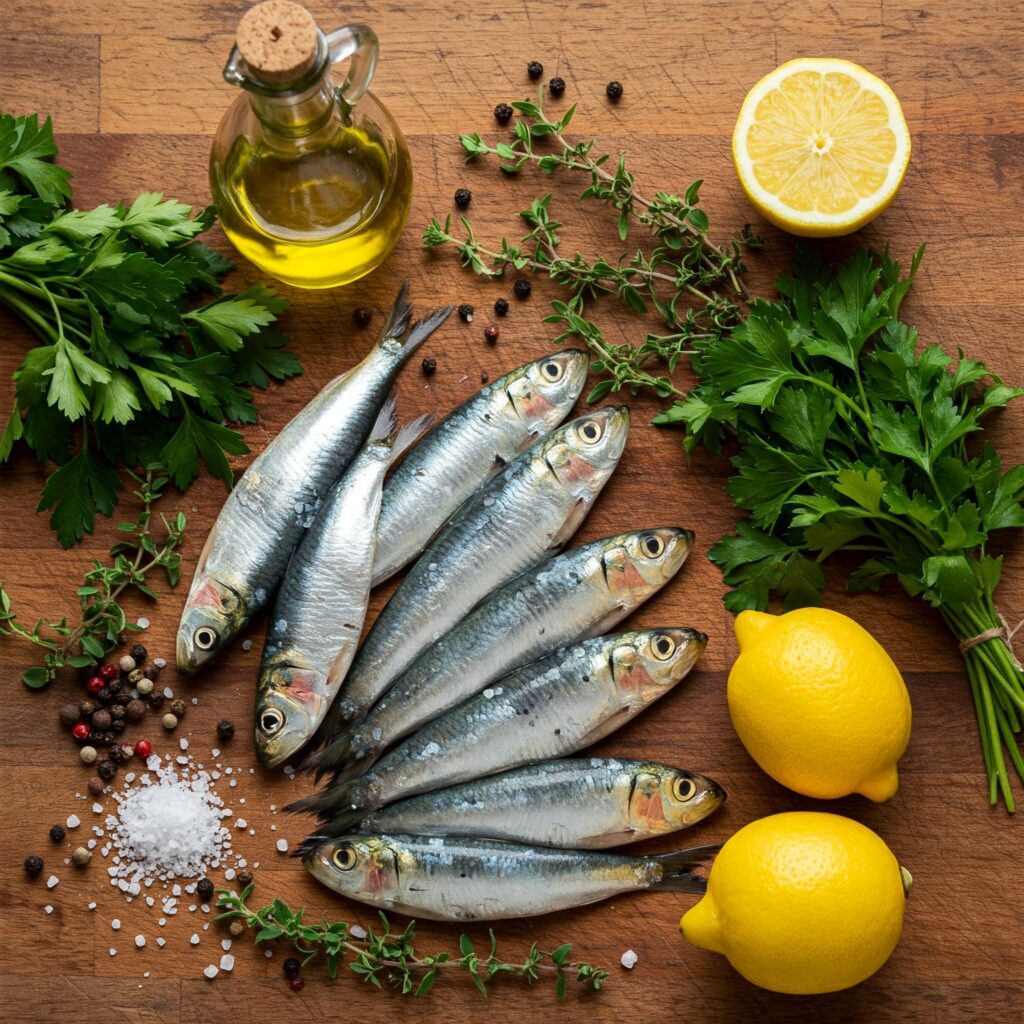 Raw ingredients for Mediterranean sardine recipe