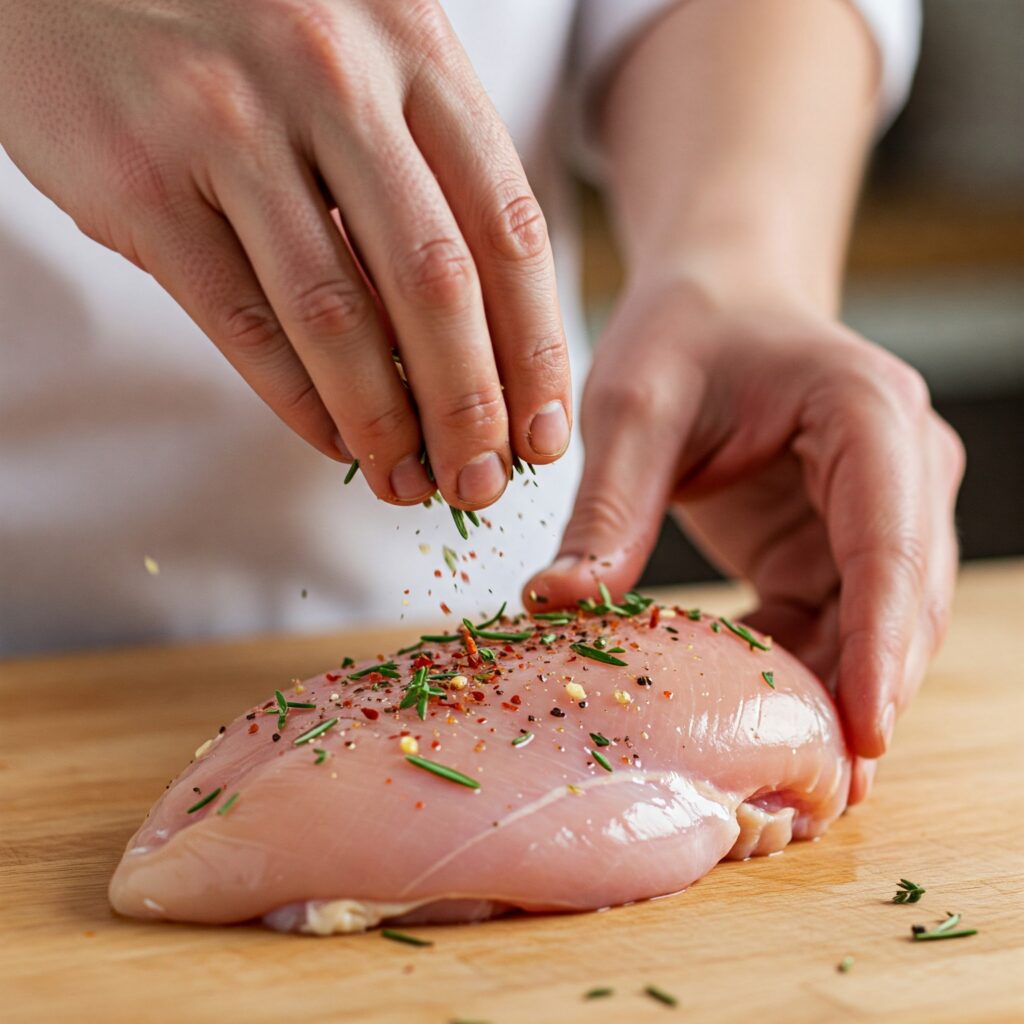 Cooking process of paleo sheet pan chicken, showing ingredient preparation, seasoning, and transformation from raw ingredients to golden roasted meal