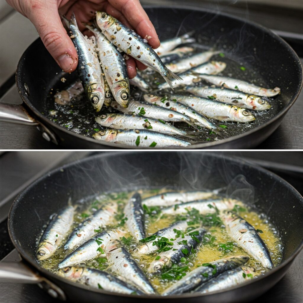 Cooking stages of Mediterranean sardine recipe