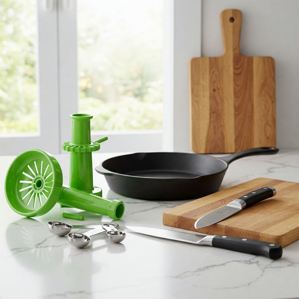 Professional kitchen equipment needed for preparing paleo zucchini noodle prawn recipe