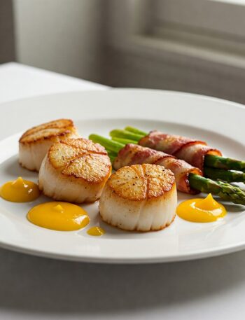 Gourmet paleo seafood dish with artistic plating and vibrant colors