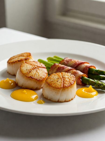 Gourmet paleo seafood dish with artistic plating and vibrant colors