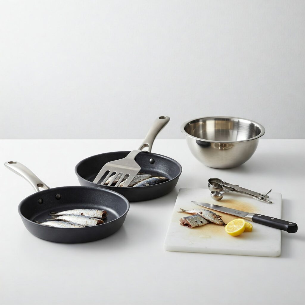 Essential cooking tools for Mediterranean sardine recipe