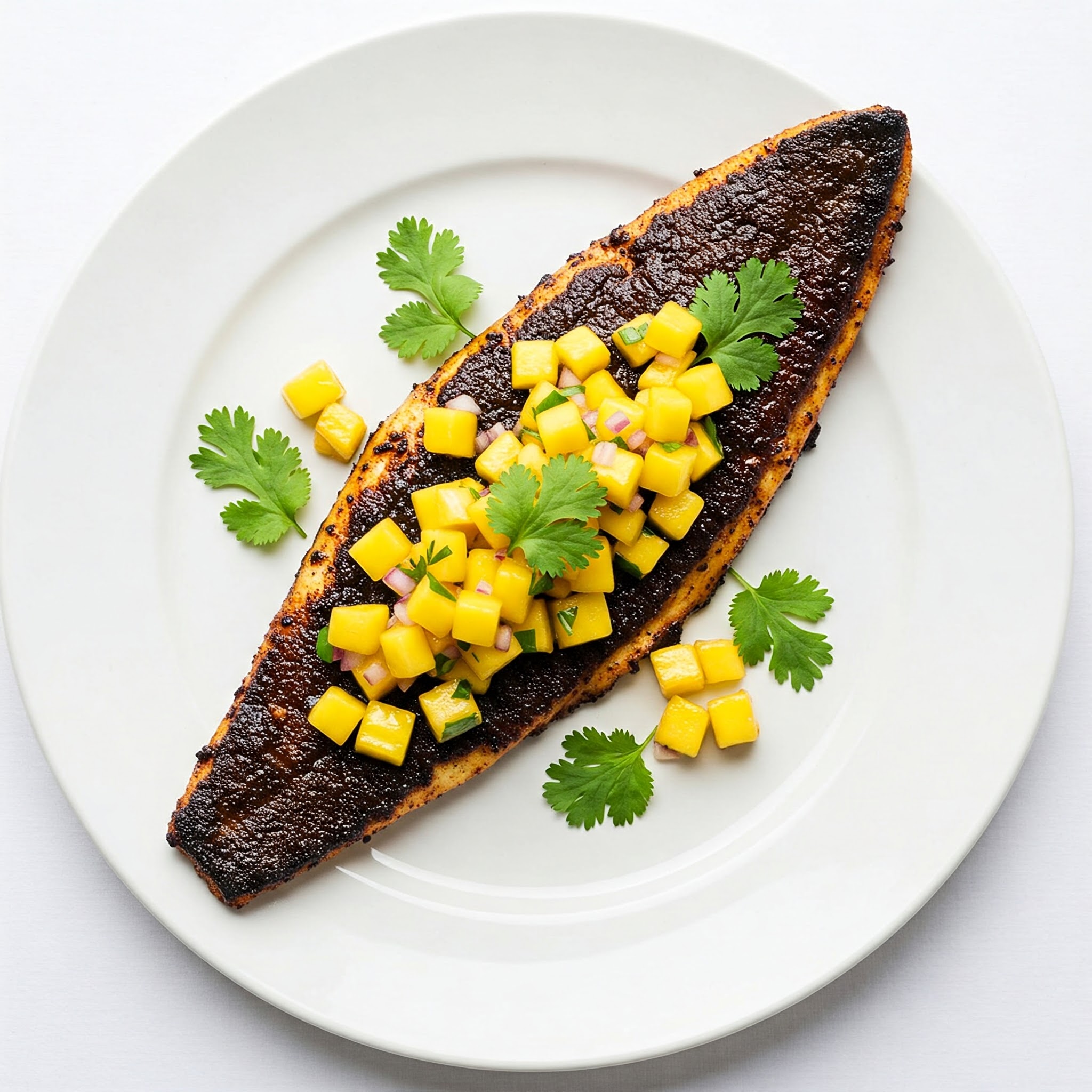 Blackened Sea Bass with Mango Salsa - DineDishDigest