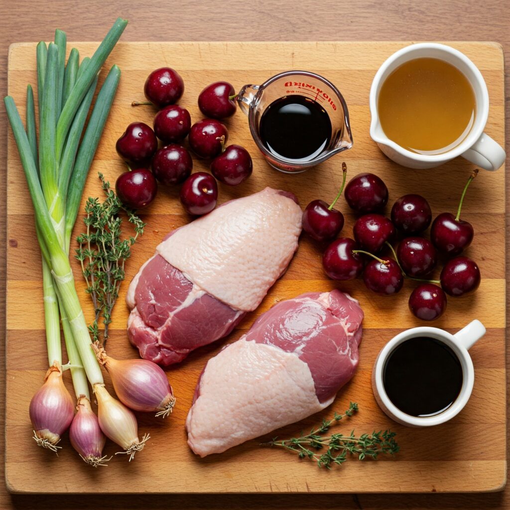 Duck breast recipe ingredients flat lay