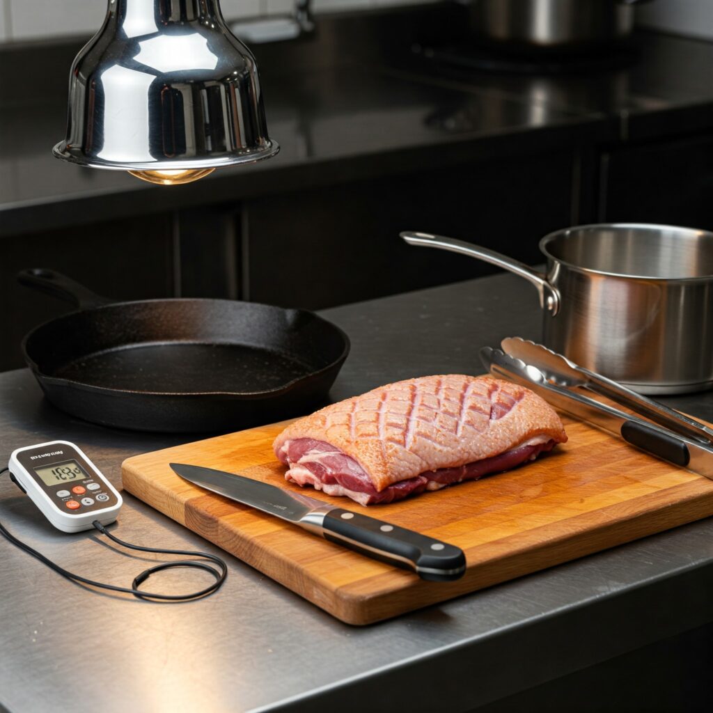 Essential cooking equipment for duck breast recipe