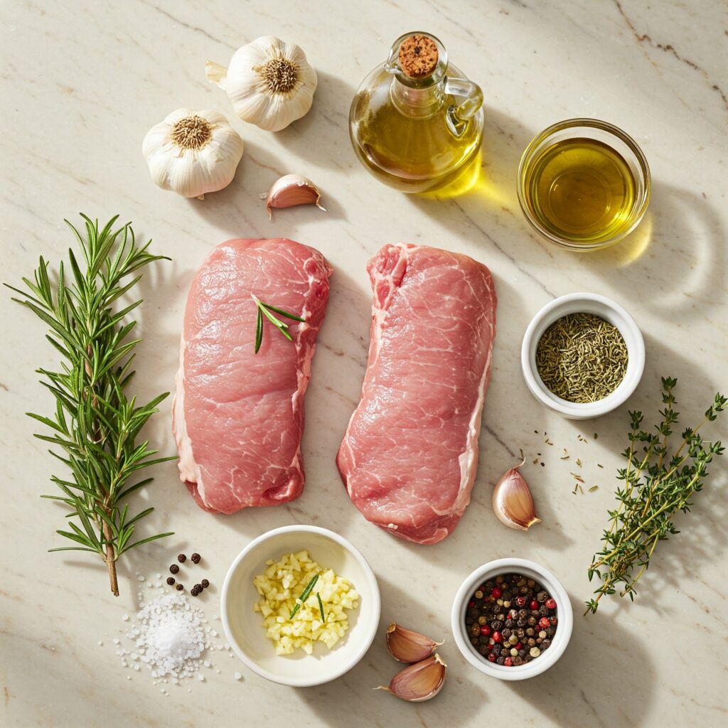 Ingredients for garlic-rosemary pork tenderloin recipe