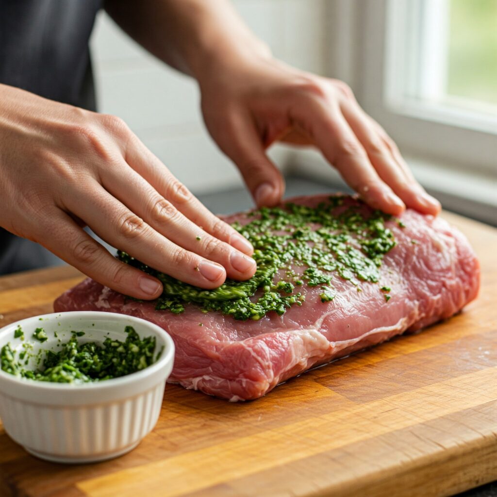 Step-by-step cooking process of garlic-rosemary pork tenderloin