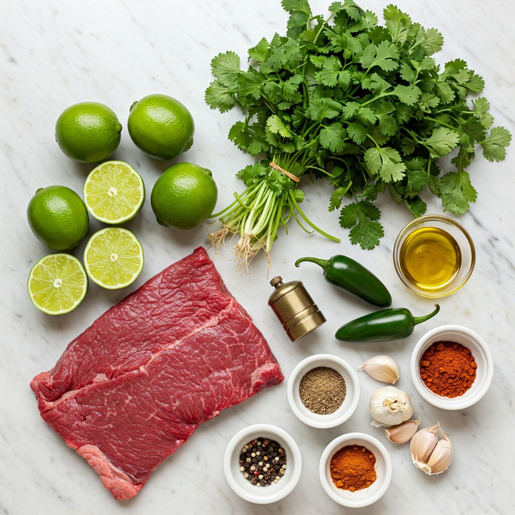 Overhead view of flank steak recipe ingredients