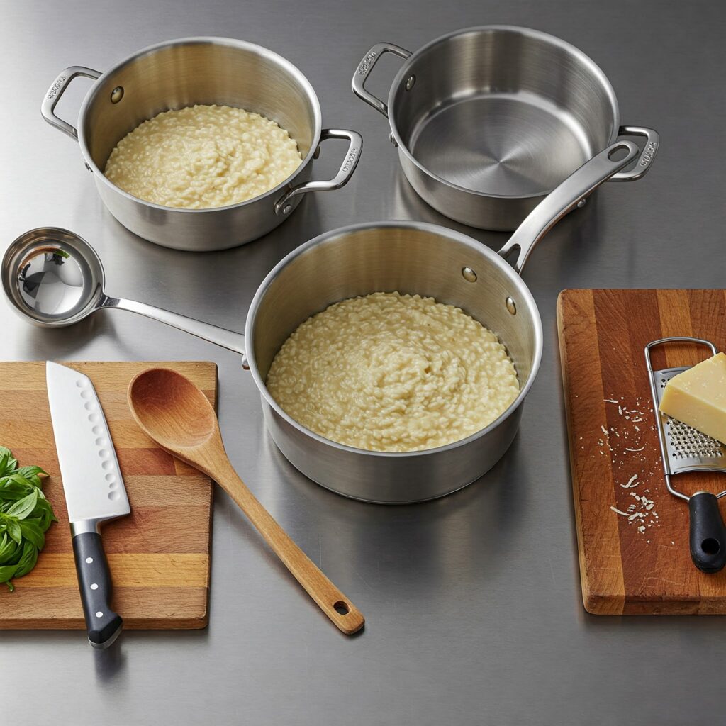 Essential cooking tools and equipment for preparing authentic risotto